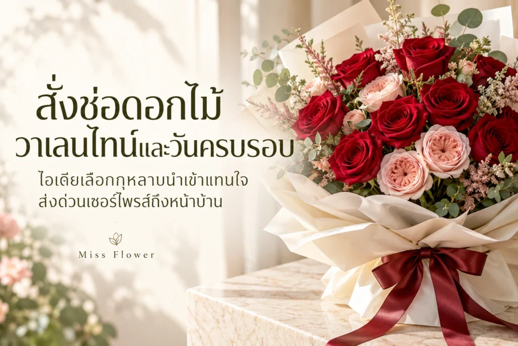 สั่งช่อดอกไม้วาเลนไทน์และวันครบรอบ: ไอเดียเลือกกุหลาบนำเข้าแทนใจ ส่งด่วนเซอร์ไพรส์ถึงหน้าบ้าน