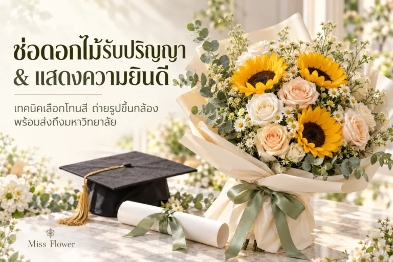 ช่อดอกไม้รับปริญญา & แสดงความยินดี: เทคนิคเลือกโทนสี ถ่ายรูปขึ้นกล้อง พร้อมส่งถึงมหาวิทยาลัย